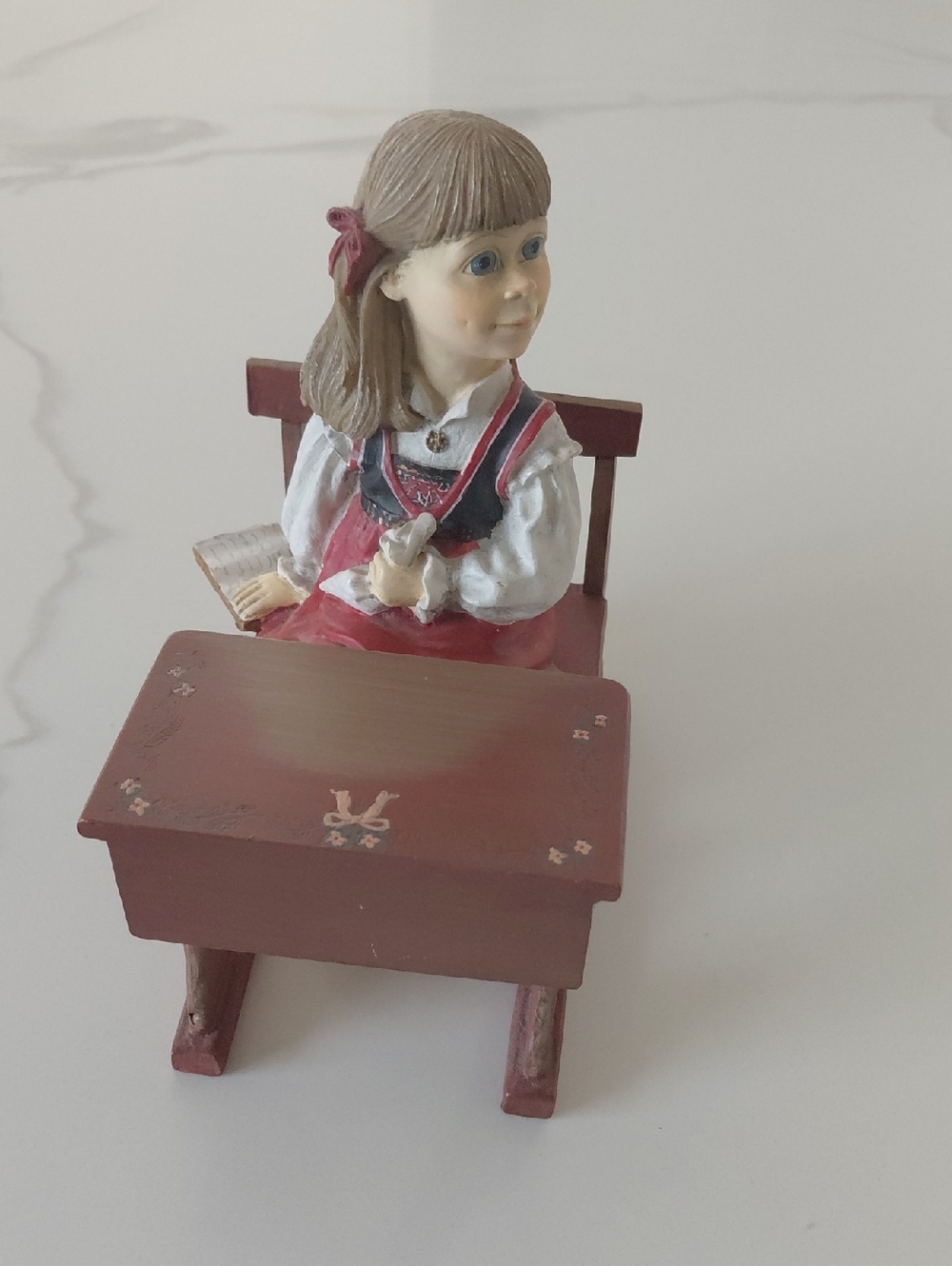 Girl Figurine at Desk - Red and White